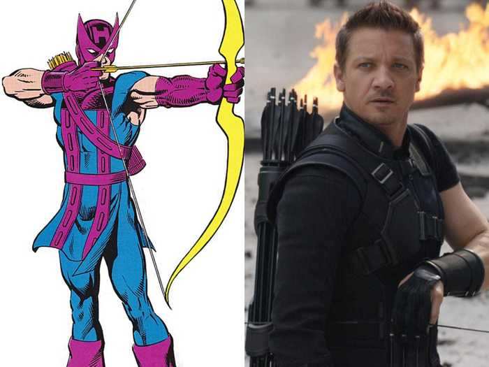 Hawkeye, as played by Jeremy Renner, has one of the least comic book accurate costumes. He