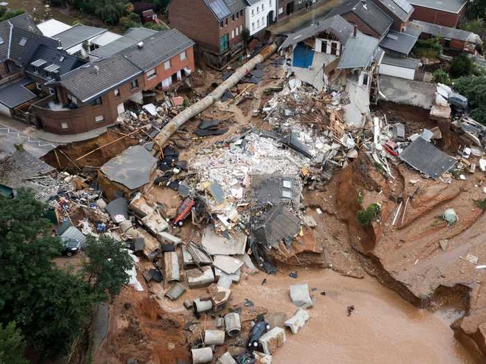 In the Blessem district of Erfstadt in western Germany, some homes were completely washed away by the flooding.