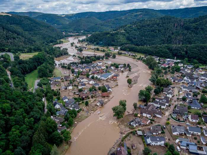 In Insul, Germany, the Ahr River broke its banks on Wednesday, destroying houses in its path.