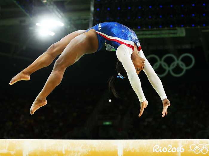 At the 2016 Olympics, Simone Biles flipped on the balance beam with perfect form.