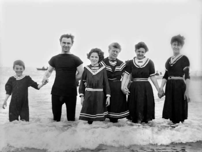 Sailor-inspired bathing suits became popular in the early 1900s.