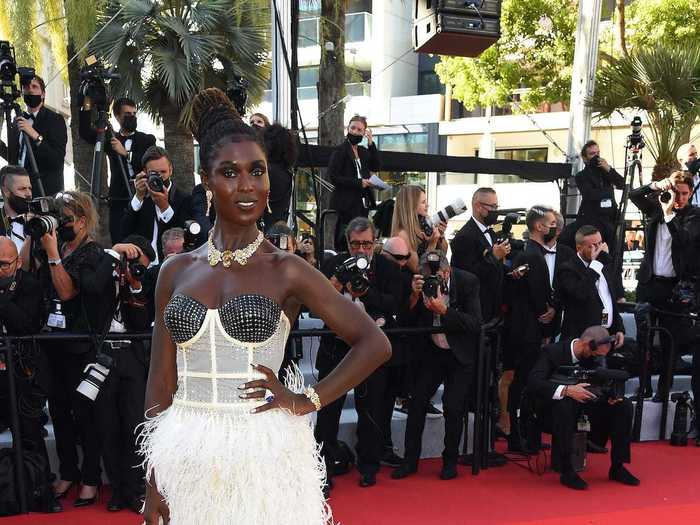 Jodie Turner-Smith chose a showstopping, multicolored dress covered in feathers.