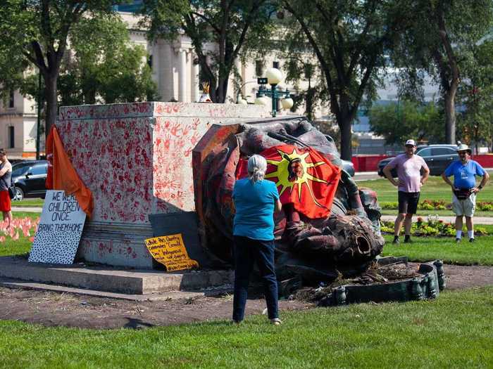 On Canada Day earlier this month, a group of protesters pulled down the statues of Queen Victoria and Queen Elizabeth II at the Manitoba legislature in Winnipeg.