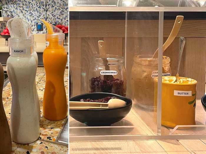 Salad dressing bottles were passed between people and the same spoon was used for the communal butter jug.