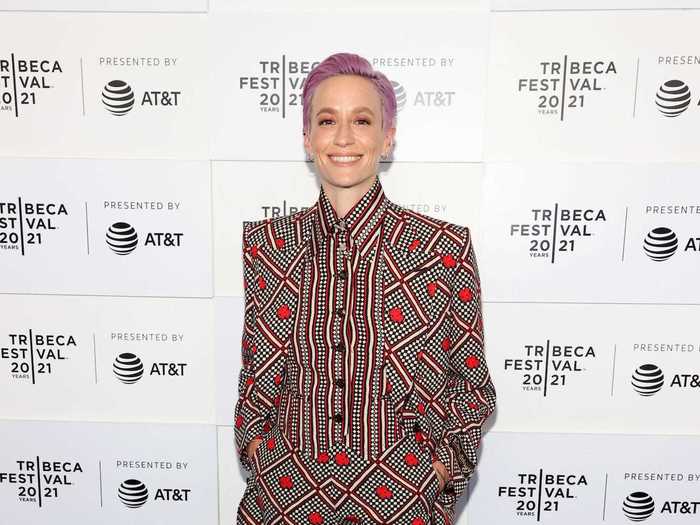 Megan Rapinoe wore a bold printed suit at the "LFG" premiere last month.