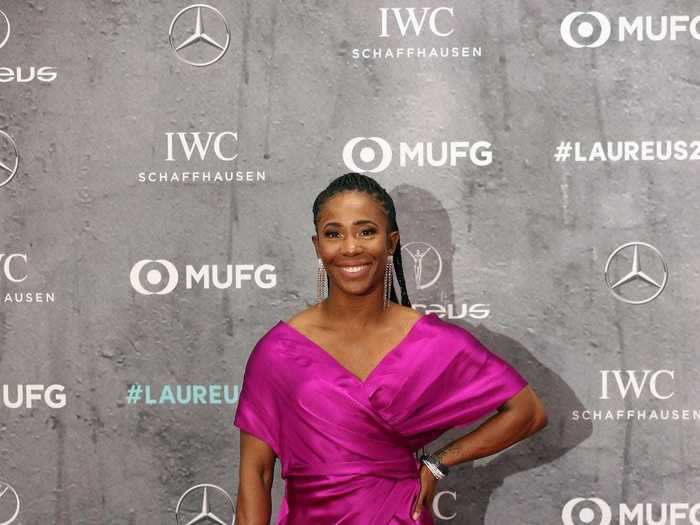 Shelly-Ann Fraser-Pryce, who is competing in the Olympics for the first time this year, looked pretty in pink at the 2020 Laureus World Sports Awards.