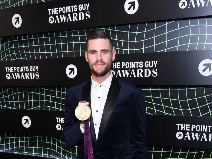 David Boudia looked dapper in a velvet suit at the 2019 The Points Guy Awards.