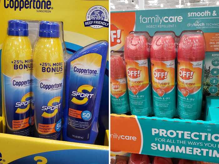 We always stock up on sunscreen and bug spray in the summer.