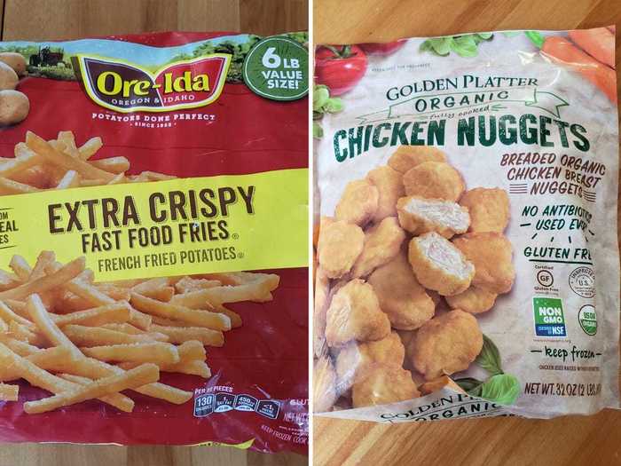 Two of my favorite frozen buys for busy nights are french fries and chicken nuggets.