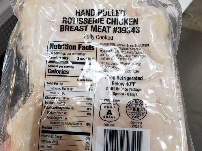 One of my favorite Costco buys is the hand-pulled rotisserie chicken breast.