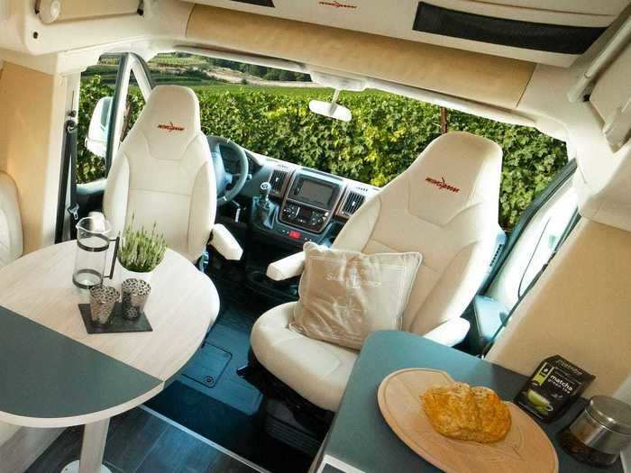 These seats, plus the swivel driver and passenger seats, can accommodate up to six guests, according to a YouTube video tour of the Oasi 540.