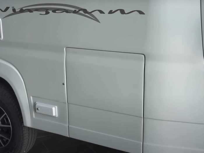 The camper van is based on a Promaster, but it has its own custom one-piece monocoque fiberglass shell.