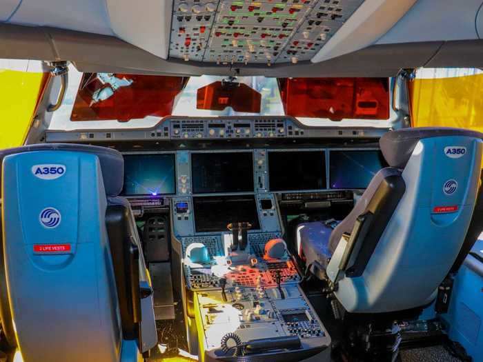 Finally, the business end of the A350 is its cockpit where large high-definition displays aid pilots in flying the aircraft.