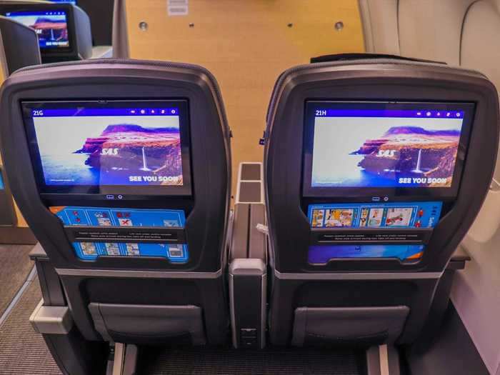 Each seat has a 13.3-inch in-flight entertainment system that nearly takes up the entire seat-back.