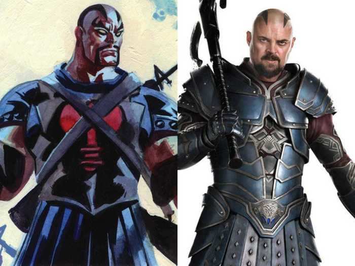 She enlists Skurge, an Asgardian with an affinity for machine guns, played by Karl Urban, to help her. He