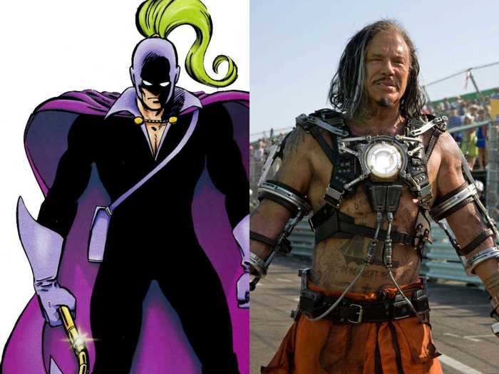 Mickey Rourke played the other antagonist of the film, Ivan Vanko, aka Whiplash. In the comics, there have been many characters to go by the name Whiplash, the first being Mark Scarlotti.