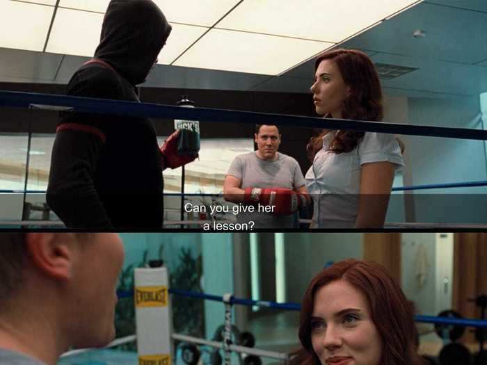 Happy underestimates Natasha, while insulting her in the process, as he