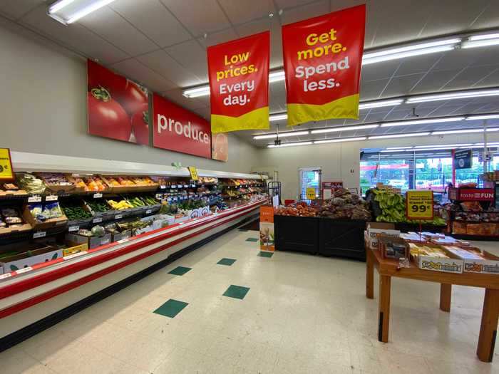 Signs above the produce section read, "Low prices. Every day," and "Get more. Spend Less," and these rang true.