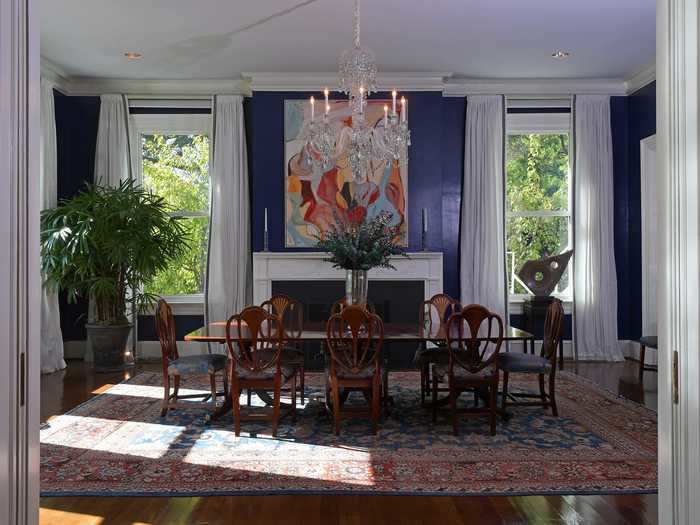 The Bidens brought a pop of color to the dining room, painting it "Biden blue."