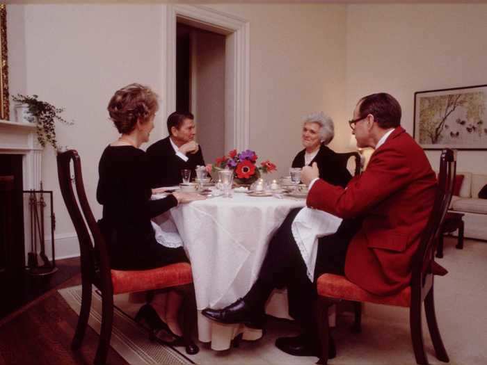 The beige motif continued in the dining area.