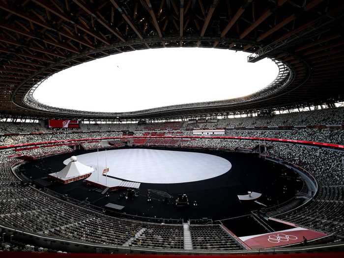 The Olympic Stadium in Tokyo sits empty just before the start of the Opening Ceremony.