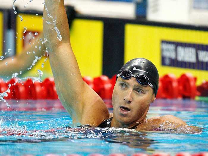 Jason Lezak swam the final leg. His 46.06 split was the fastest in event history and helped pass France for the gold medal.