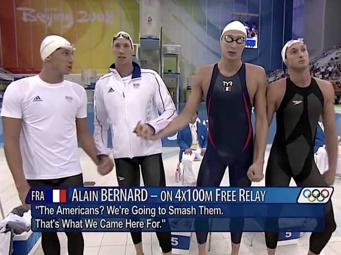 Before the race, French swimmer Alain Bernard said France came to "smash" the U.S.