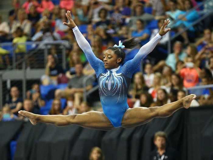 The gymnast wore one of her most unique leotards to date at that year