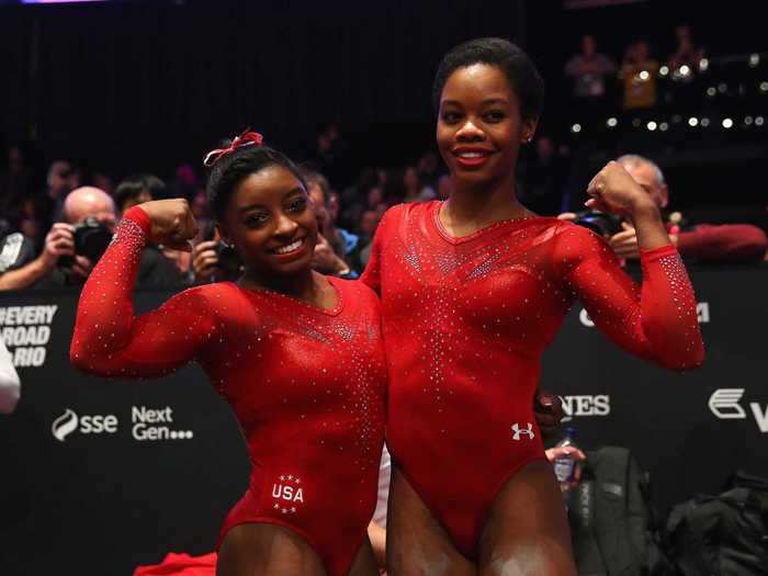 She and her teammates wore matching red leotards at the 2015 World Artistic Gymnastics Championships.