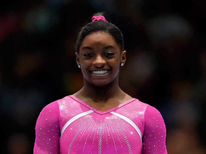 In 2013 - her first year as a senior competitor - Simone Biles wore head-to-toe pink.