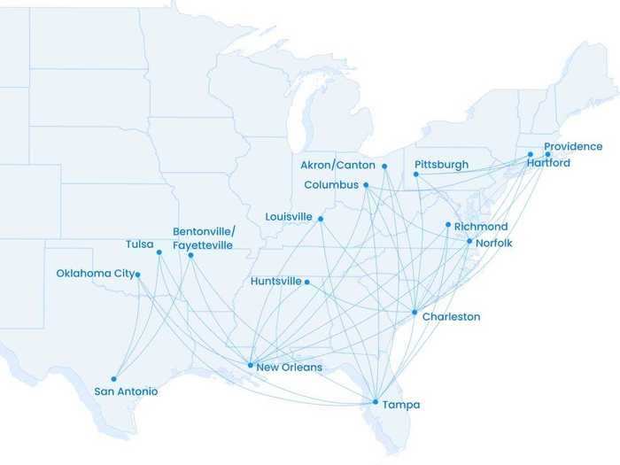 Breeze Airways launched in late May with an opening salvo of 39 initial routes from bases in Tampa, Florida; Charleston, South Carolina; New Orleans, Louisiana; and Norfolk, Virginia.