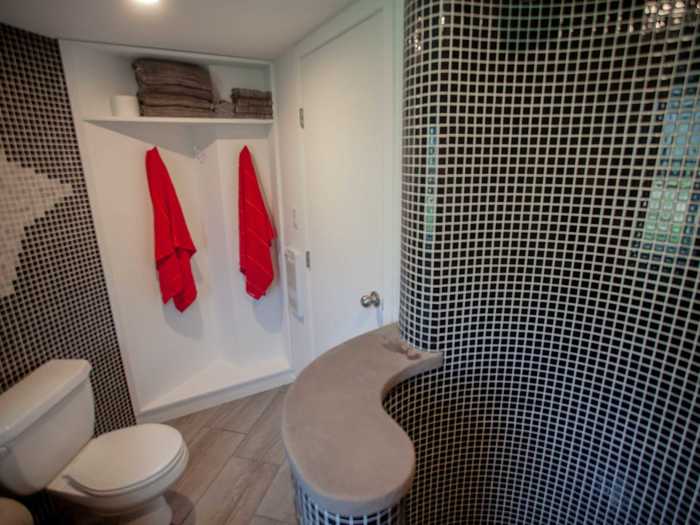 The room also has a toilet, sink, and enough storage to accommodate items like towels, according to images on the Airbnb listing.