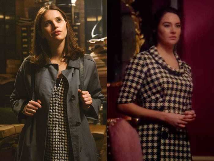 The women wear houndstooth-patterned dresses in back-to-back scenes.