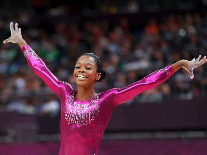 Then, Gabby Douglas wore 1,188 crystals when she won the London all-around title in 2012.