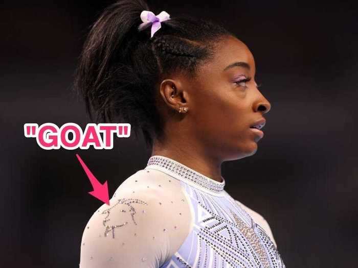 Simone Biles has worn "GOAT" leotards celebrating her status as the "greatest of all time" in other competitions before the Olympics.