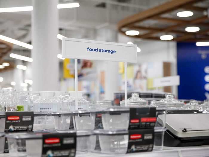 The lowered shelves allow customers to see to the other end of the massive store, creating a less cluttered shopping experience.