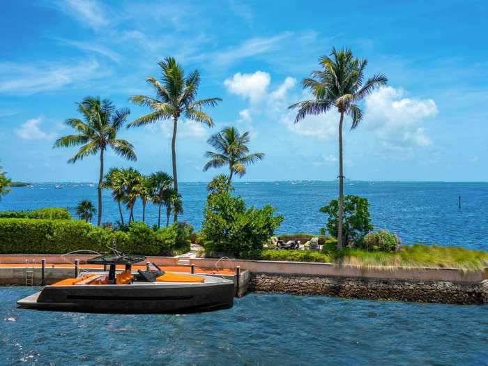 The private boat dock overlooks the waters of Biscayne Bay.