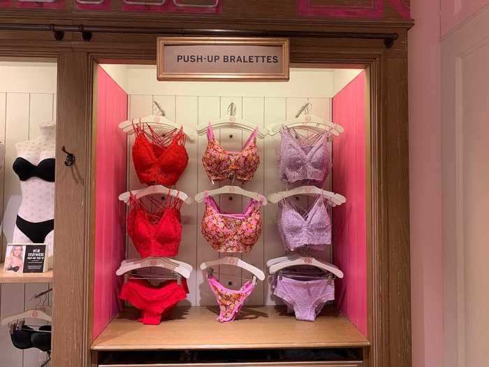 But bras and panties are still its bread and butter and there was a ton on display. More casual styles such as bralettes still had the Victoria