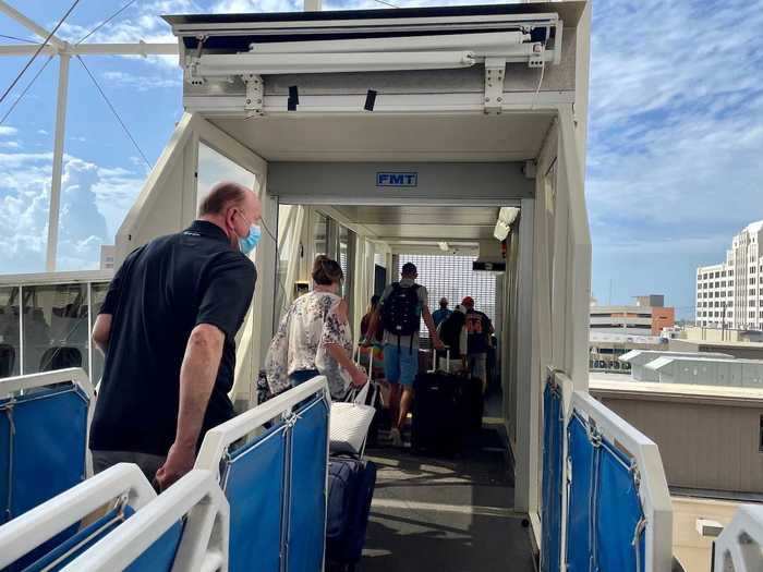 On disembarkation day, people were ushered off the ship by their cabin number and whether or not they had luggage.