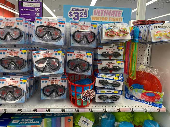 A pandemic spike in pool ownership and the arrival of summer meant that goggles and pool toy displays were all over the store.