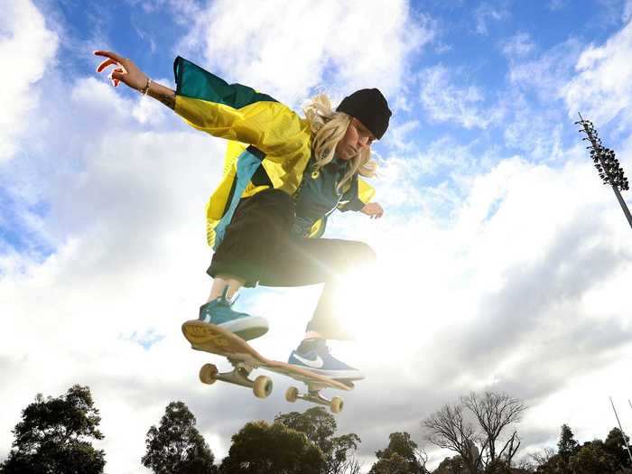 7/2: Australian skateboarder Hayley Wilson skates for an action shot.