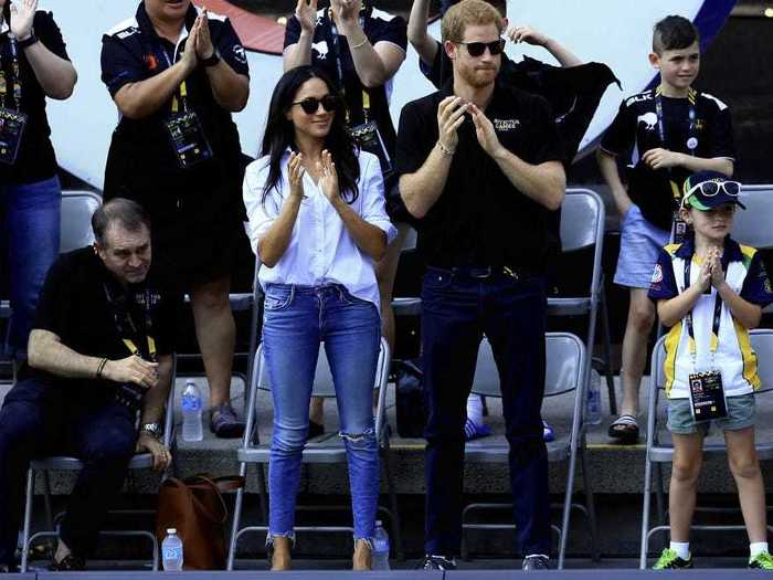 Markle kept it casual for her first public appearance with Prince Harry in September 2017.