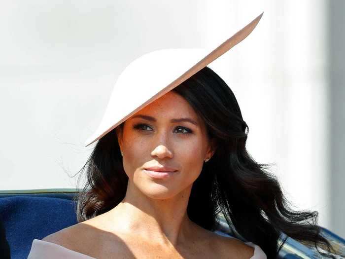 Markle wore an off-the-shoulder dress to the Trooping the Colour celebration in 2018.