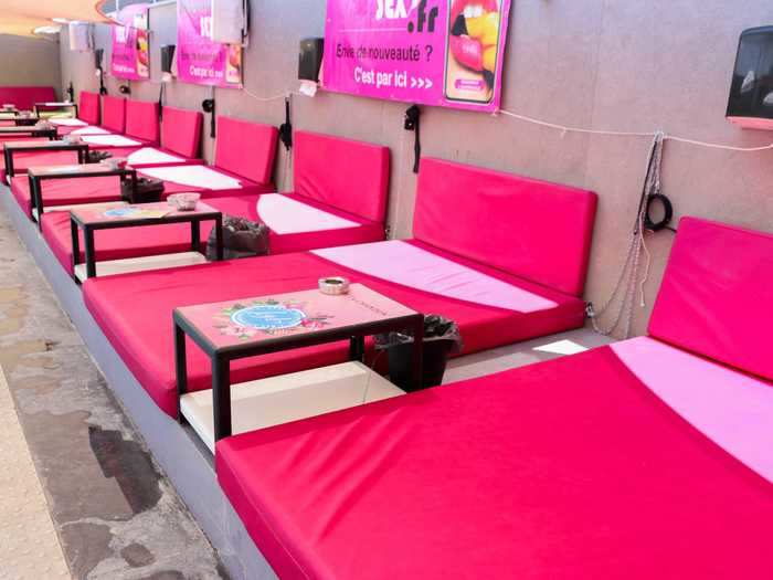 Hot pink lounge beds allow guests to have sex anywhere, any time.