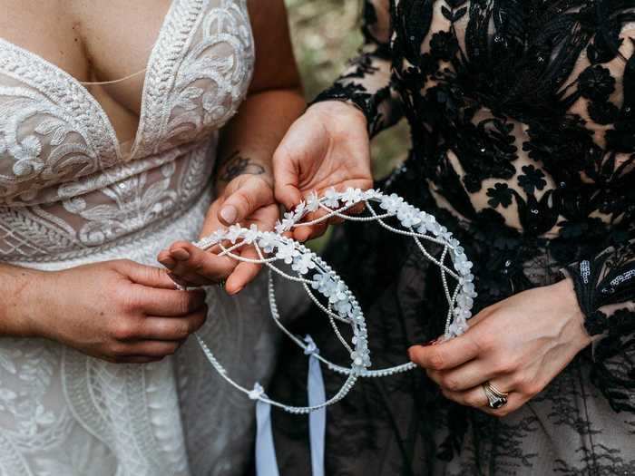 The brides incorporated a crown exchange into their ceremony.