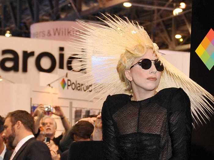 Gaga started 2010 with a wild hairstyle and an equally daring outfit.