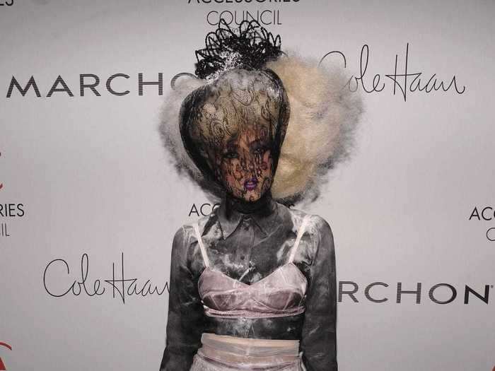 Gaga continued to wear lace face coverings in November 2009.