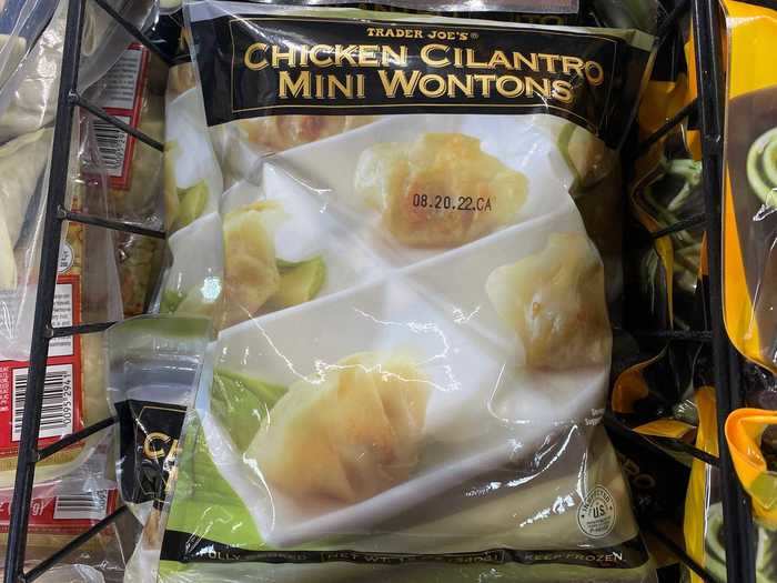 I buy multiple bags of chicken-cilantro mini wontons.