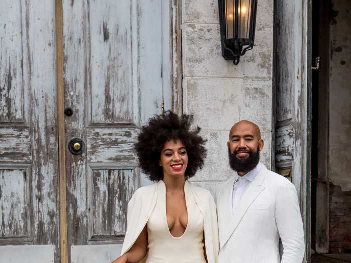 Solange Knowles looked fierce in an ivory Stéphane Rolland jumpsuit for her wedding.