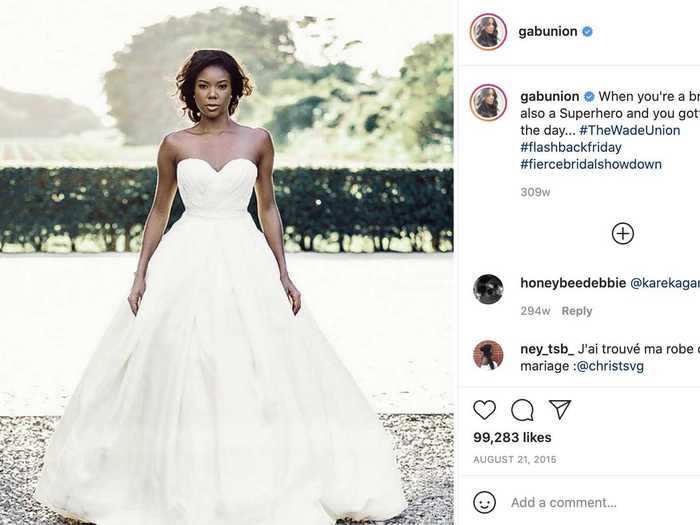 Gabrielle Union looked stunning on her wedding day in a strapless ball gown.